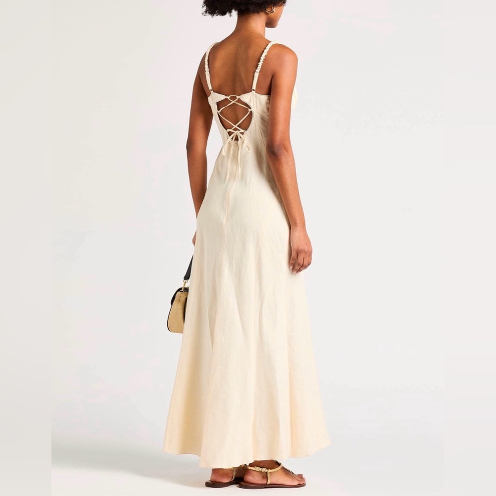 S25” Sandro Linen Blend Cream Maxi Sleeveless Backless Dress